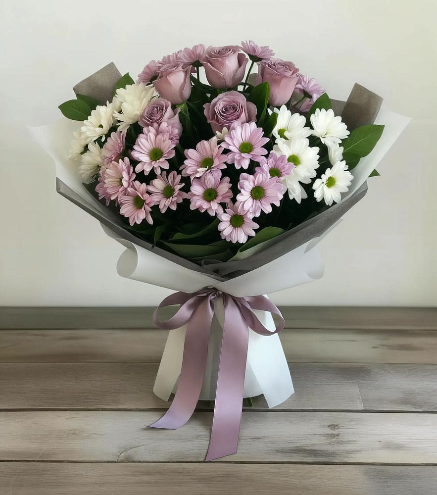Букет цветов из: Хризантемы и Розы в Талдоме