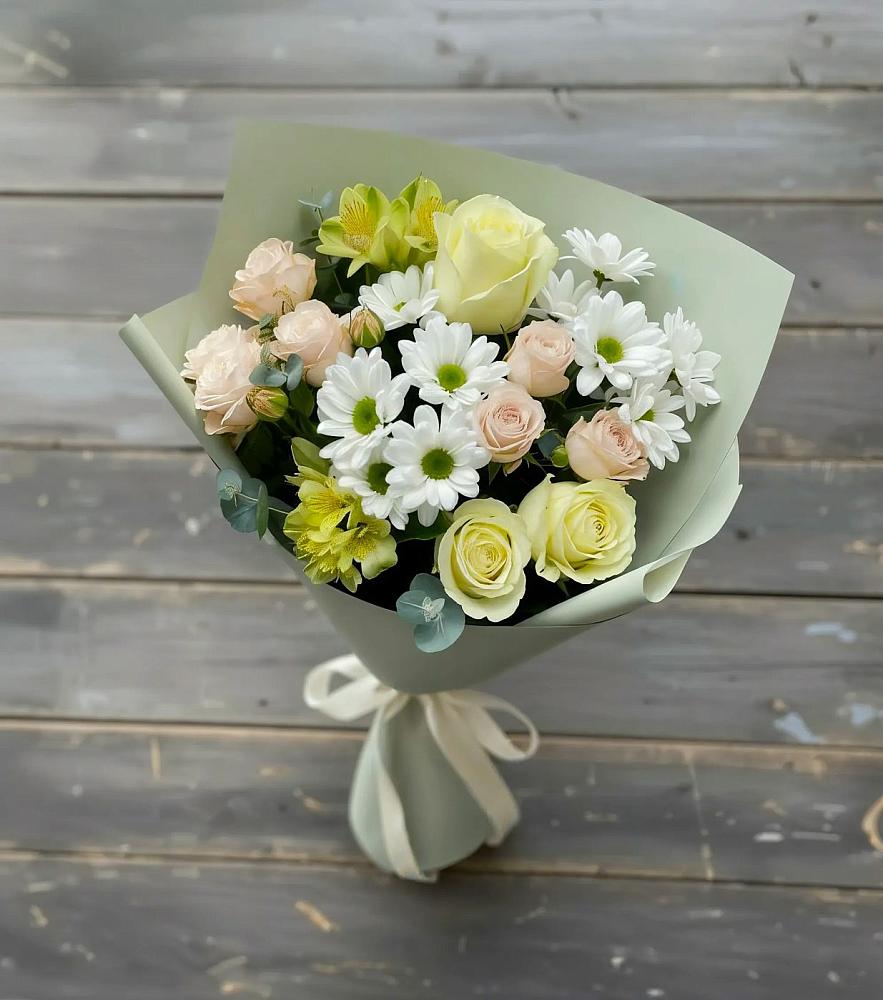 Букет цветов из: Альстромерии, Розы и Хризантемы в Талдоме