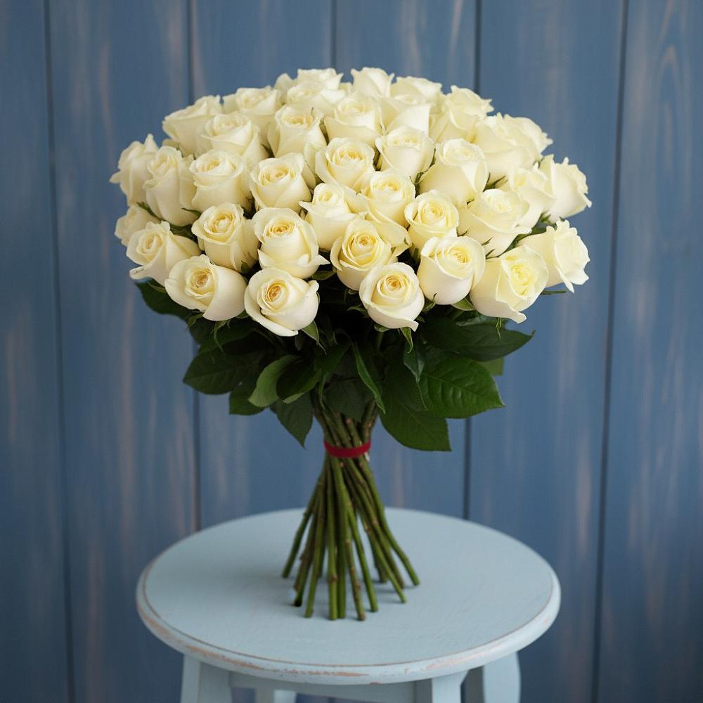 Букет 51 Белая роза Эдлесс Лав в Талдоме