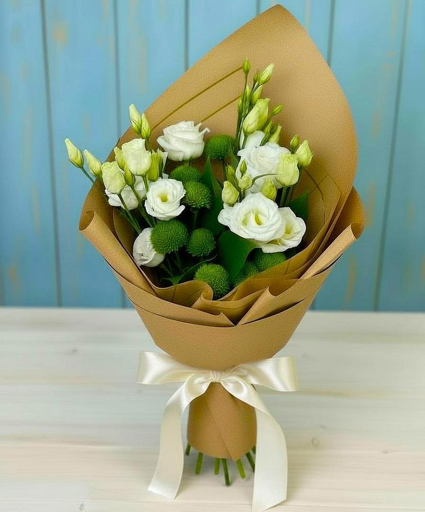 Букет цветов из: Хризантемы и Лизиантусы в Талдоме