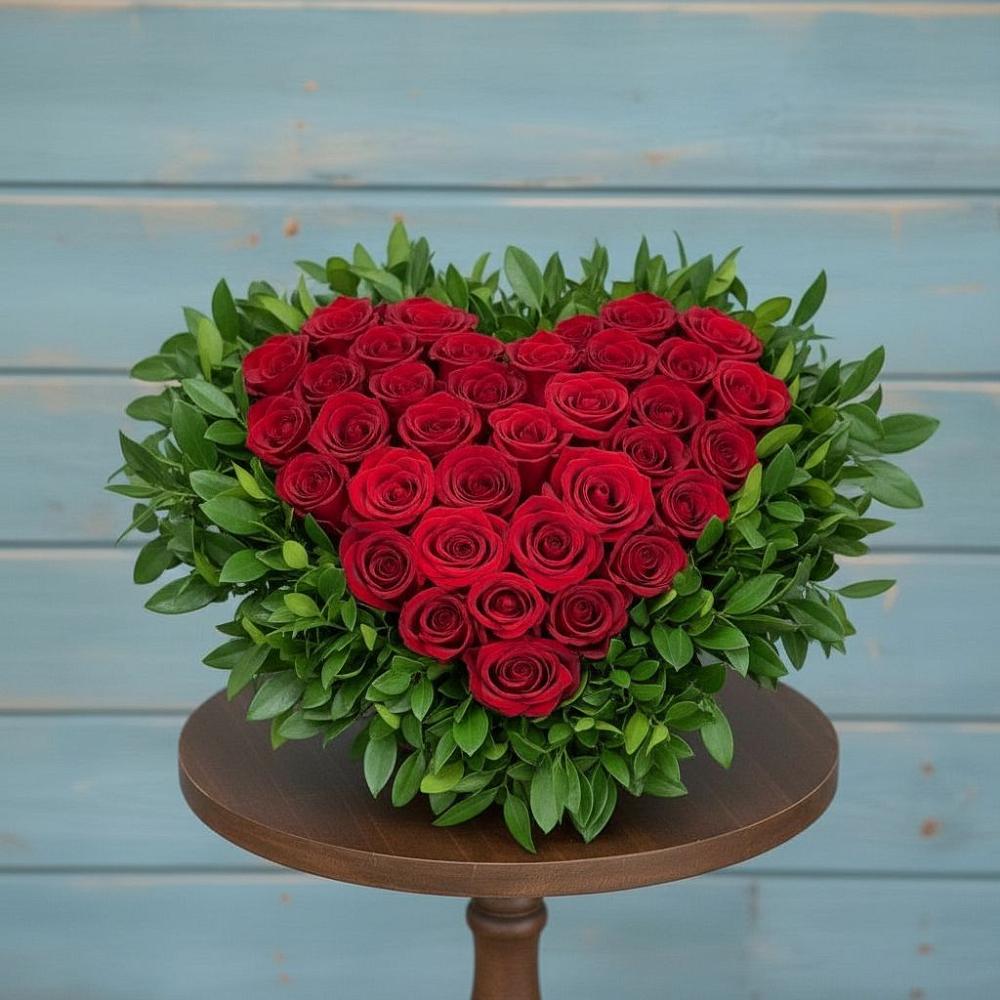 Цветочная композиция из Розы в виде сердца в Талдоме