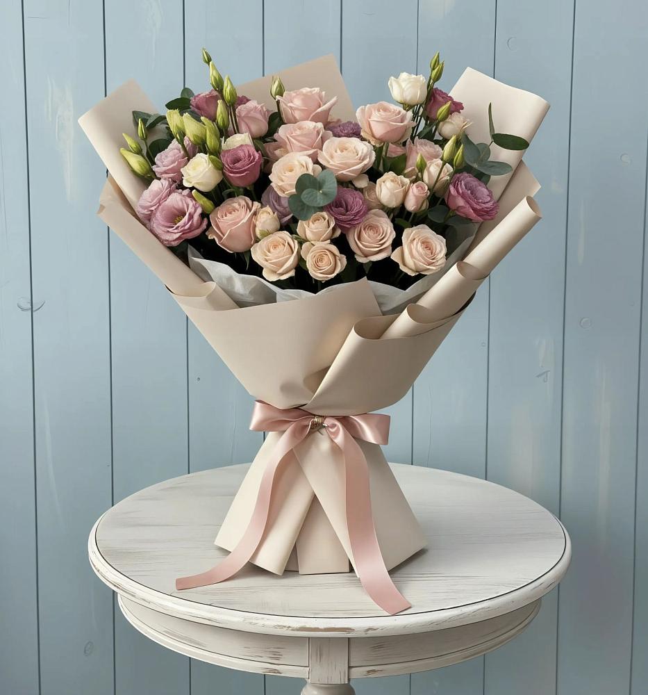 Букет цветов из: Розы и Лизиантусы в Талдоме