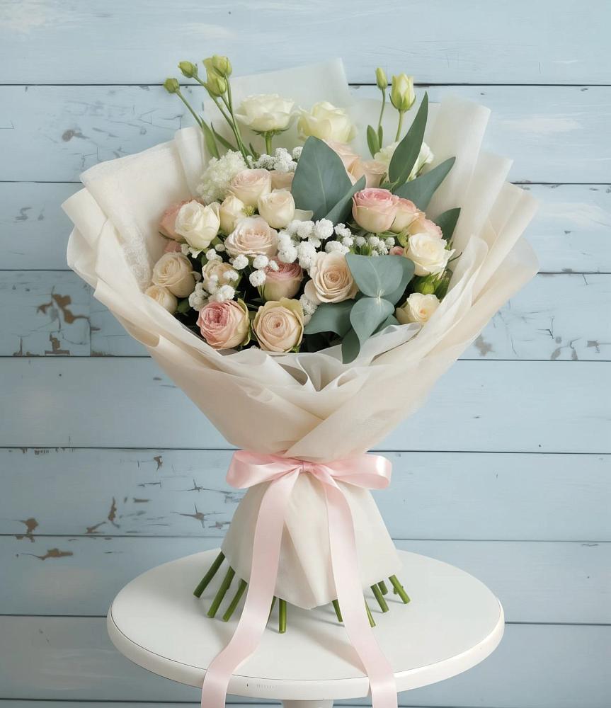 Букет цветов из: Розы и Лизиантусы в Талдоме