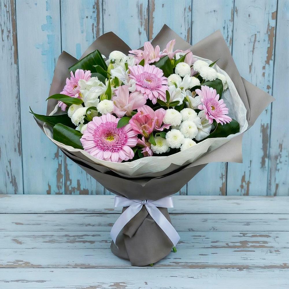 Букет цветов из: Герберы, Альстромерии и Хризантемы в Талдоме