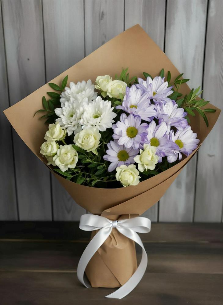 Букет цветов из: Хризантемы и Розы в Талдоме